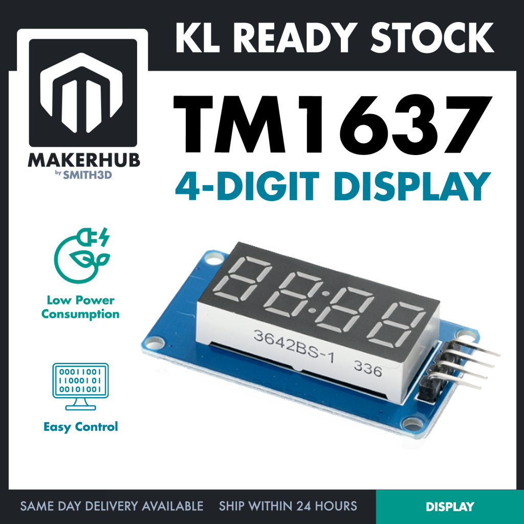 TM1637 Based 4 Digit 7 Segment Display 4 Pin Only LED Display Module For Arduino IOT Application - MakerHub Malaysia: Robotic and Electronic Supplies