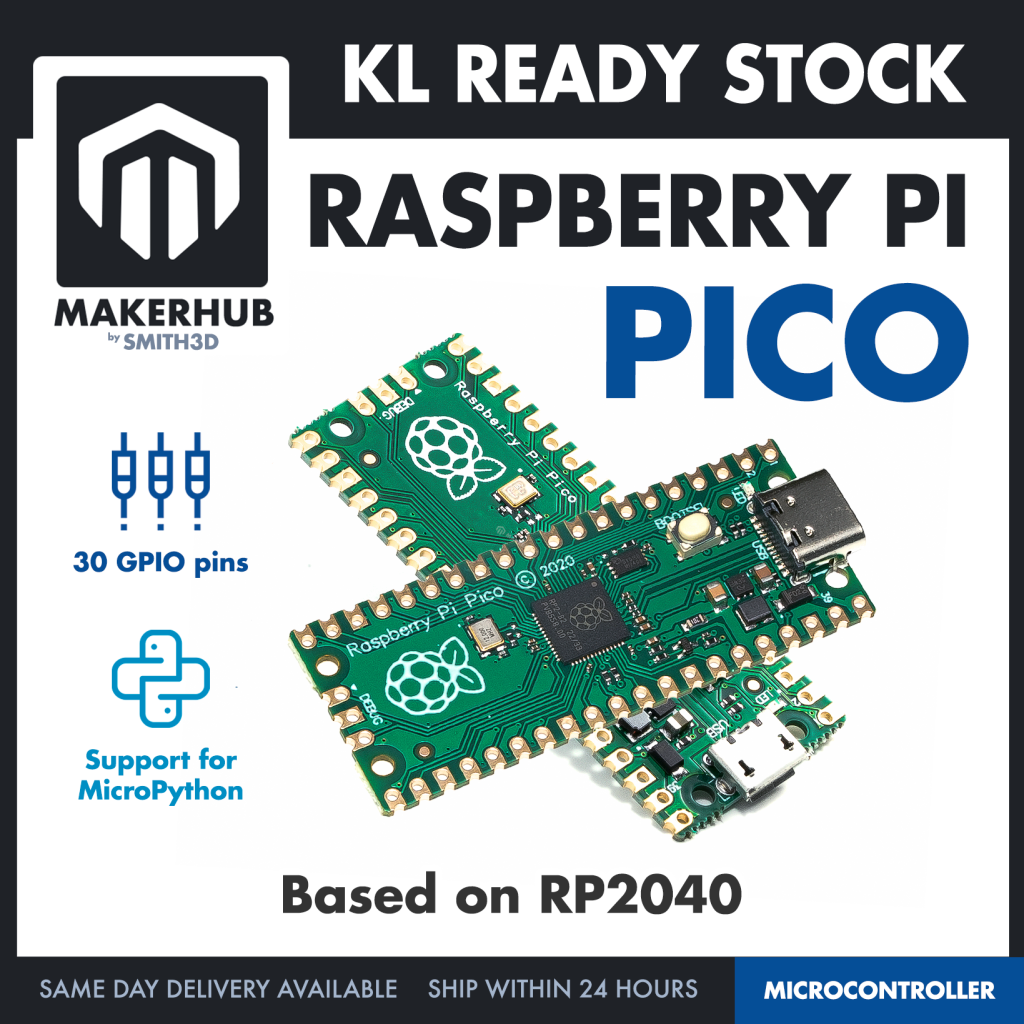 Raspberry Pi Pico RP2040 Low-Power Microcontroller Dual Core M0 Processcor - Microcontroller Project - MakerHub Malaysia: Robotic and Electronic Supplies