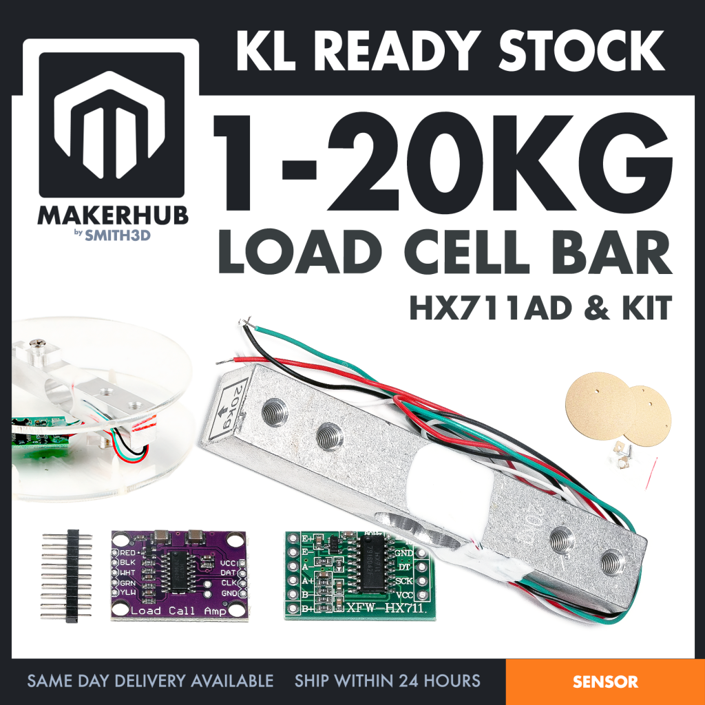HX711 Load Cell Weight Sensor Module Digital Scale Kit 1kg 5kg 10kg 20kg Amplifier ADC Arduino DIY - MakerHub Malaysia: Robotic and Electronic Supplies