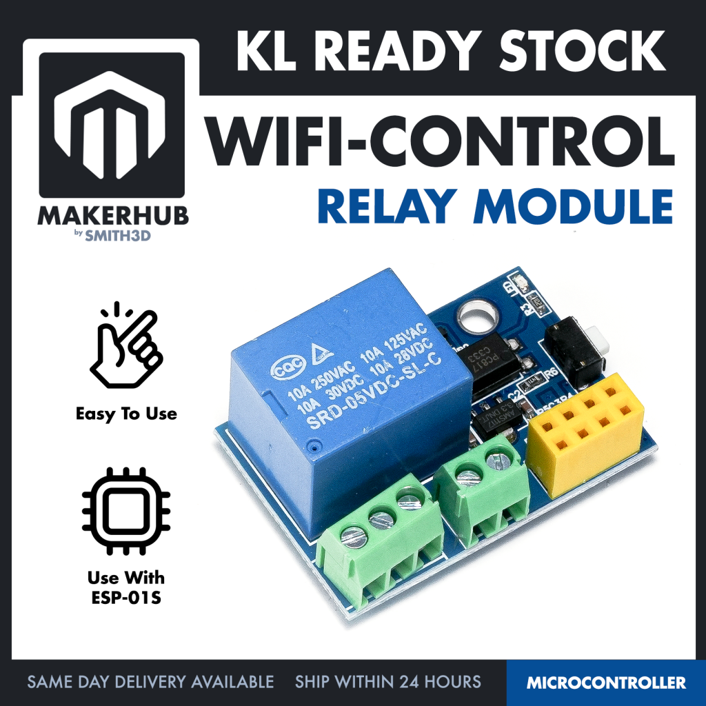 ESP-01S WiFi Relay Module Remote Control Switch IoT Smart Home Automation Arduino Compatible - MakerHub Malaysia: Robotic and Electronic Supplies