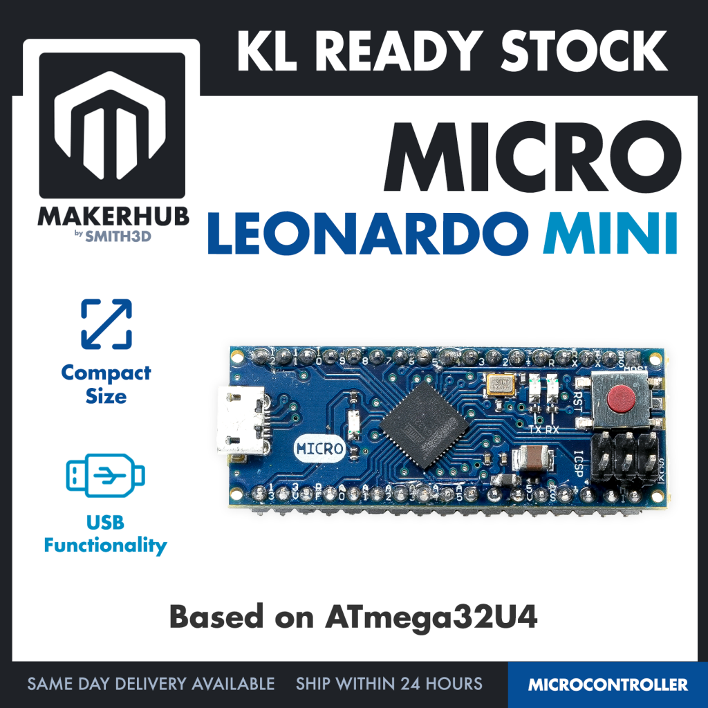 Arduino Leonardo Compatible Micro Leonardo Mini for USB application- ATMEGA32U4 - MakerHub Malaysia: Robotic and Electronic Supplies