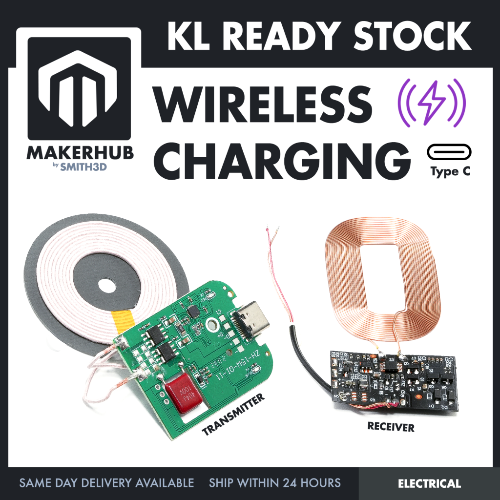 15W Wireless Charging Module Transmitter Reciever Module With Coil - MakerHub Malaysia: Robotic and Electronic Supplies