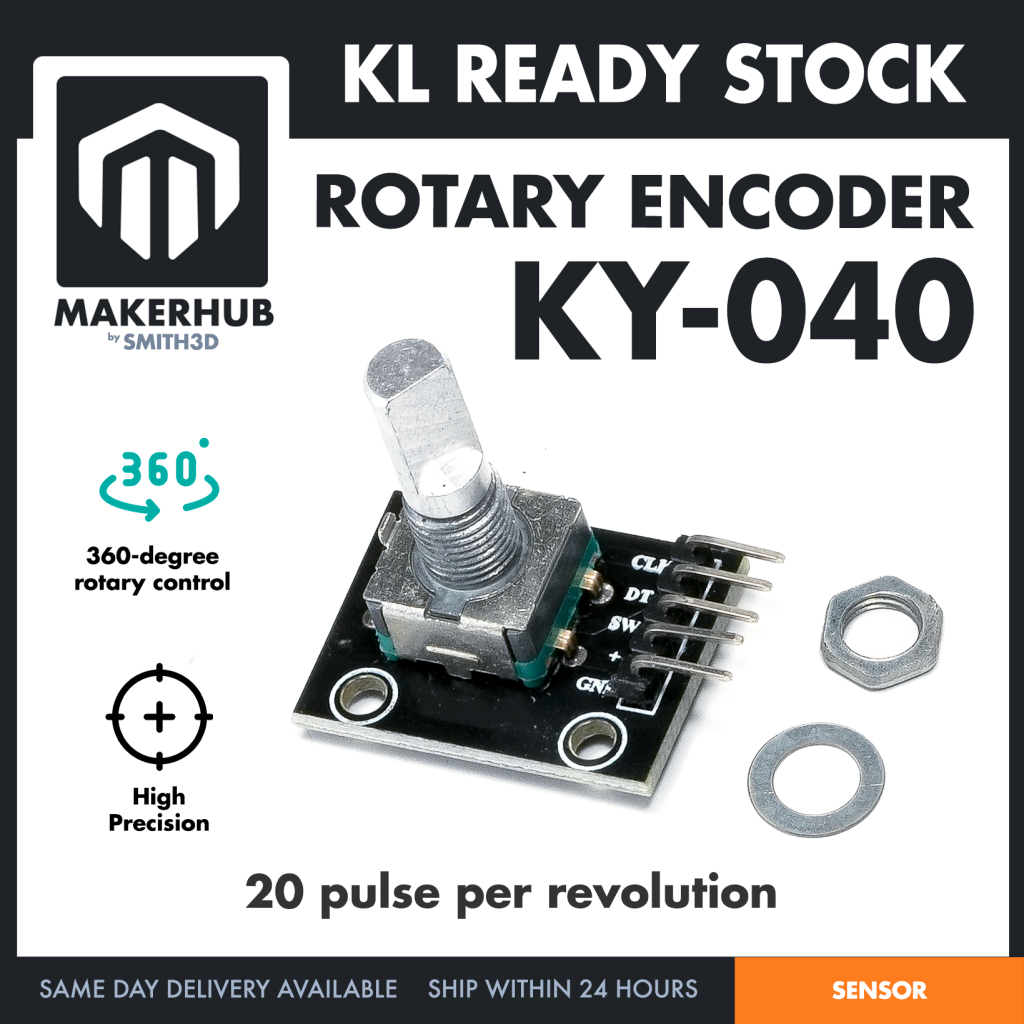 Rotary Encoder KY-040 360 Degree Encoder Sensor Module High Precision Knob - MakerHub Malaysia: Robotic and Electronic Supplies