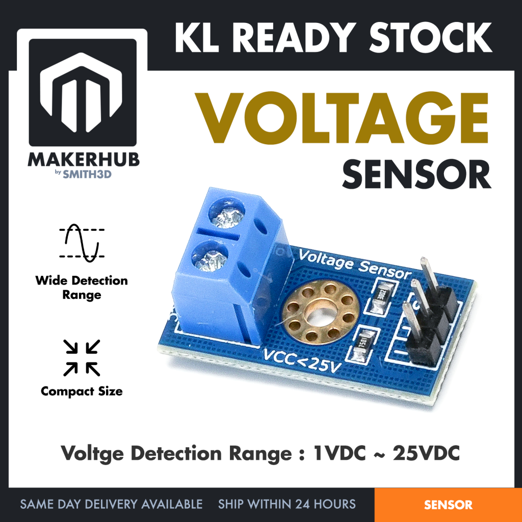 Voltage Sensor Volt Measure Module 0-25V Detection For Arduino IOT - MakerHub Malaysia: Robotic and Electronic Supplies