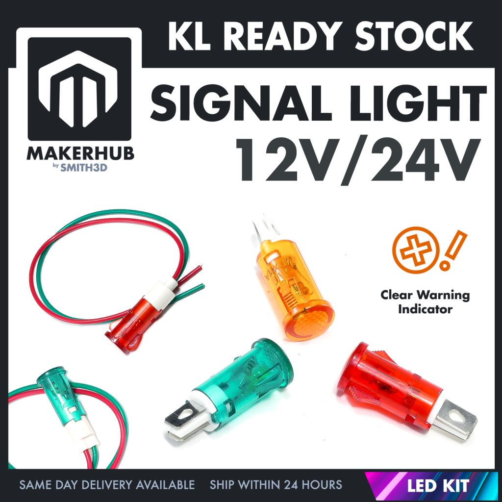 Signal Light 12V 24V Red Yellow Green Indicator Warning Light with Optional Cable Industrial Safety Light - MakerHub Malaysia: Robotic and Electronic Supplies
