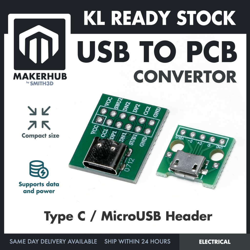 MicroUSB/Type C Female Header interface Micro Type C Female USB to DIP - MakerHub Malaysia: Robotic and Electronic Supplies