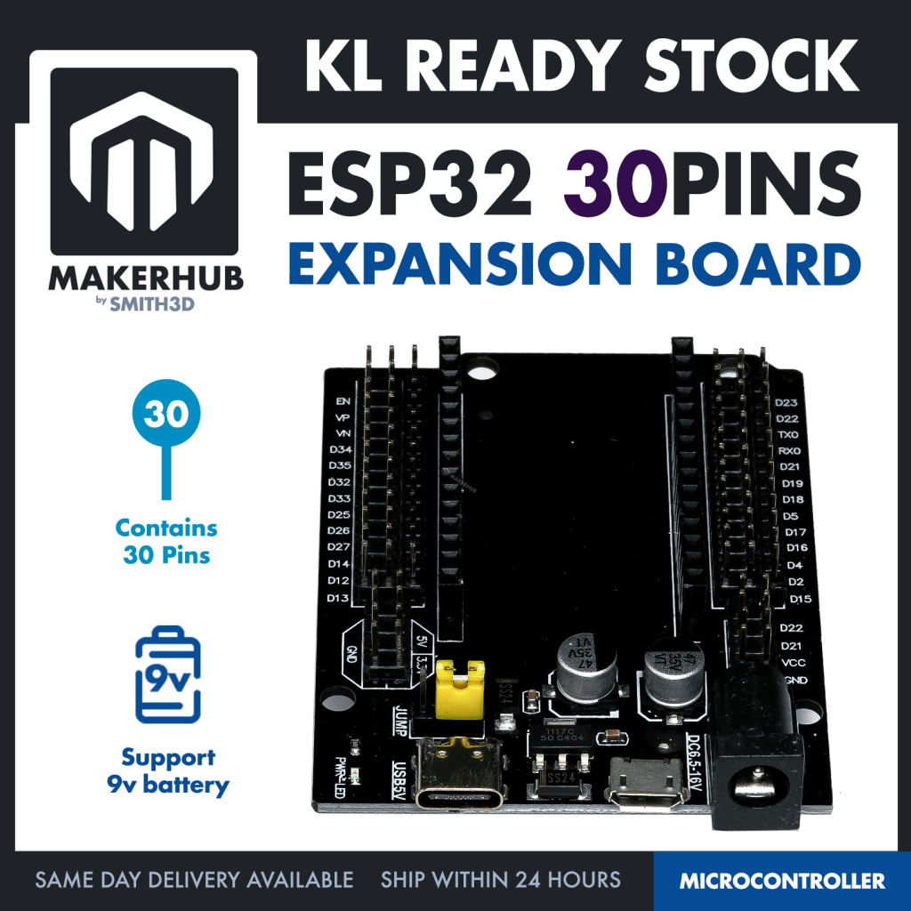 ESP32 Expansion Board 30P Expansion Board ESP32 Shield GPIO Expansion Development Kit - MakerHub Malaysia: Robotic and Electronic Supplies