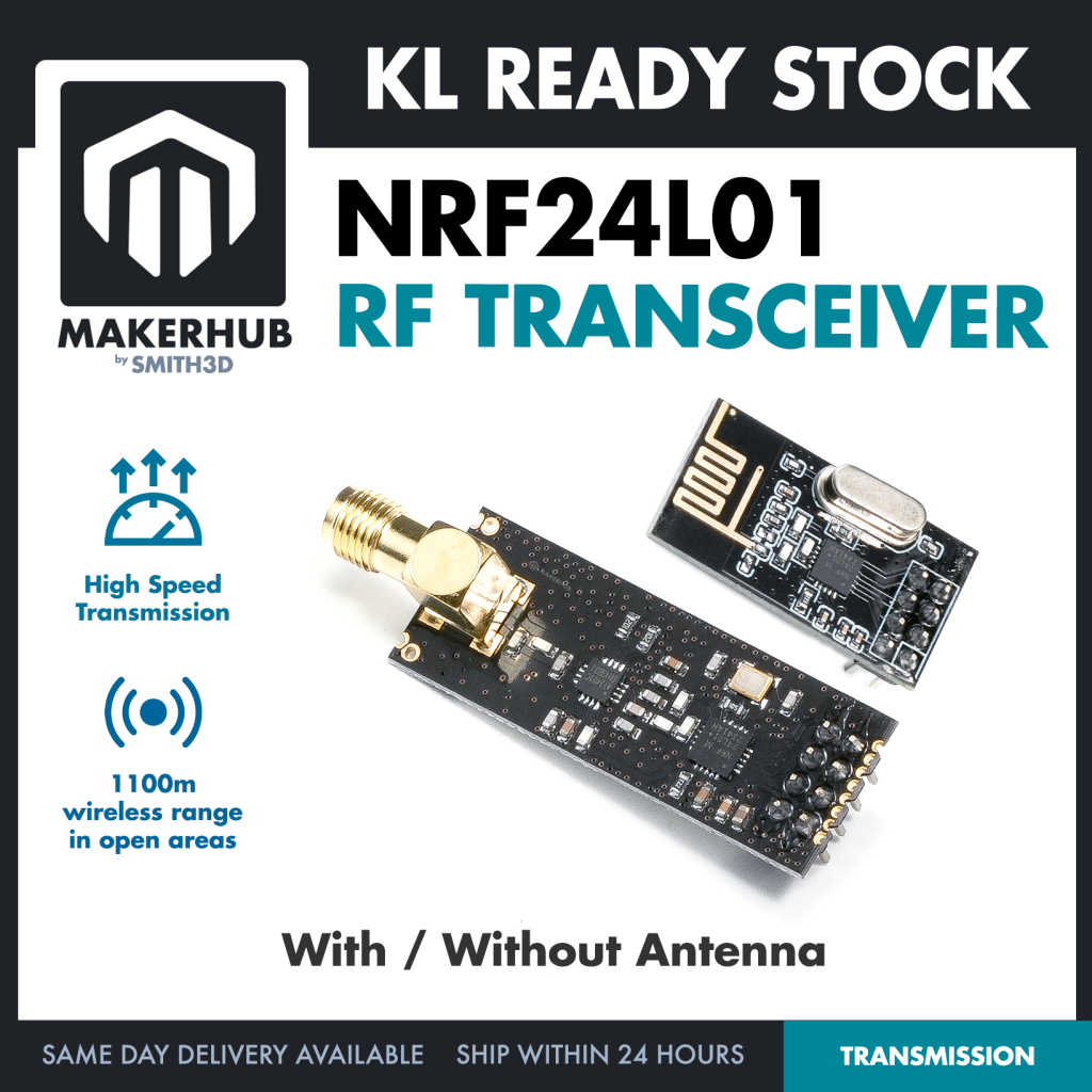 High Performance NRF24L01 RF Wireless Transceiver Module Antenna 2.4Ghz 1100m - MakerHub Malaysia: Robotic and Electronic Supplies