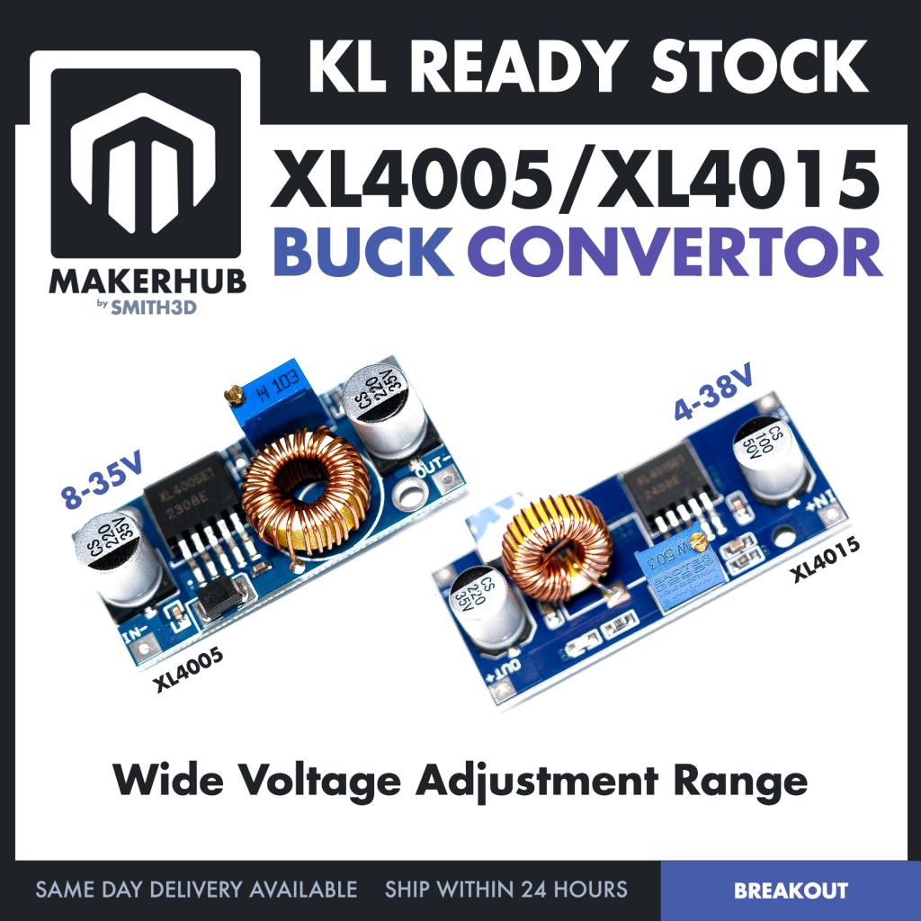 XL4005 XL4015 Step Down DC-DC Buck Converter Module 5A Adjustable LM2596S Replacement - MakerHub Malaysia: Robotic and Electronic Supplies