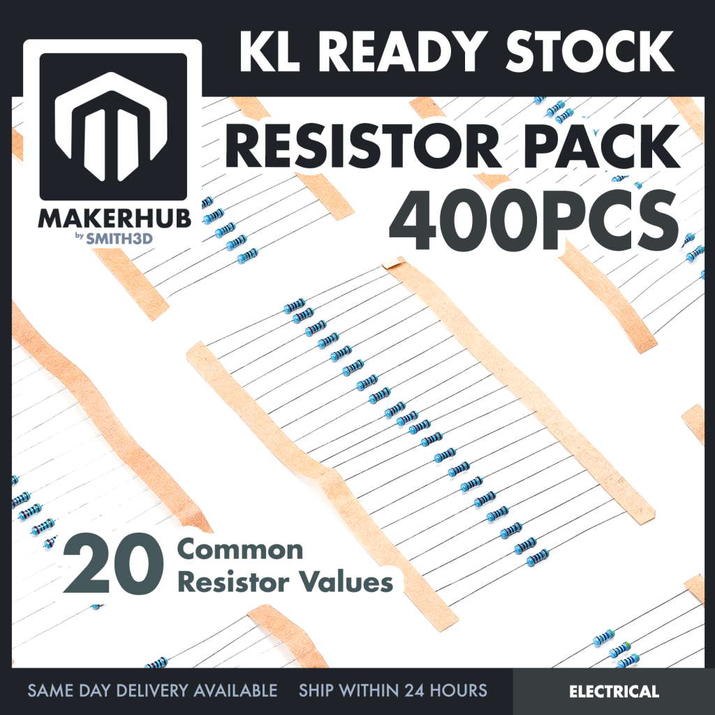 400 pcs 1/4W Resistor Pack Resistor Kit 20 Common Value with 20 each - MakerHub Malaysia: Robotic and Electronic Supplies