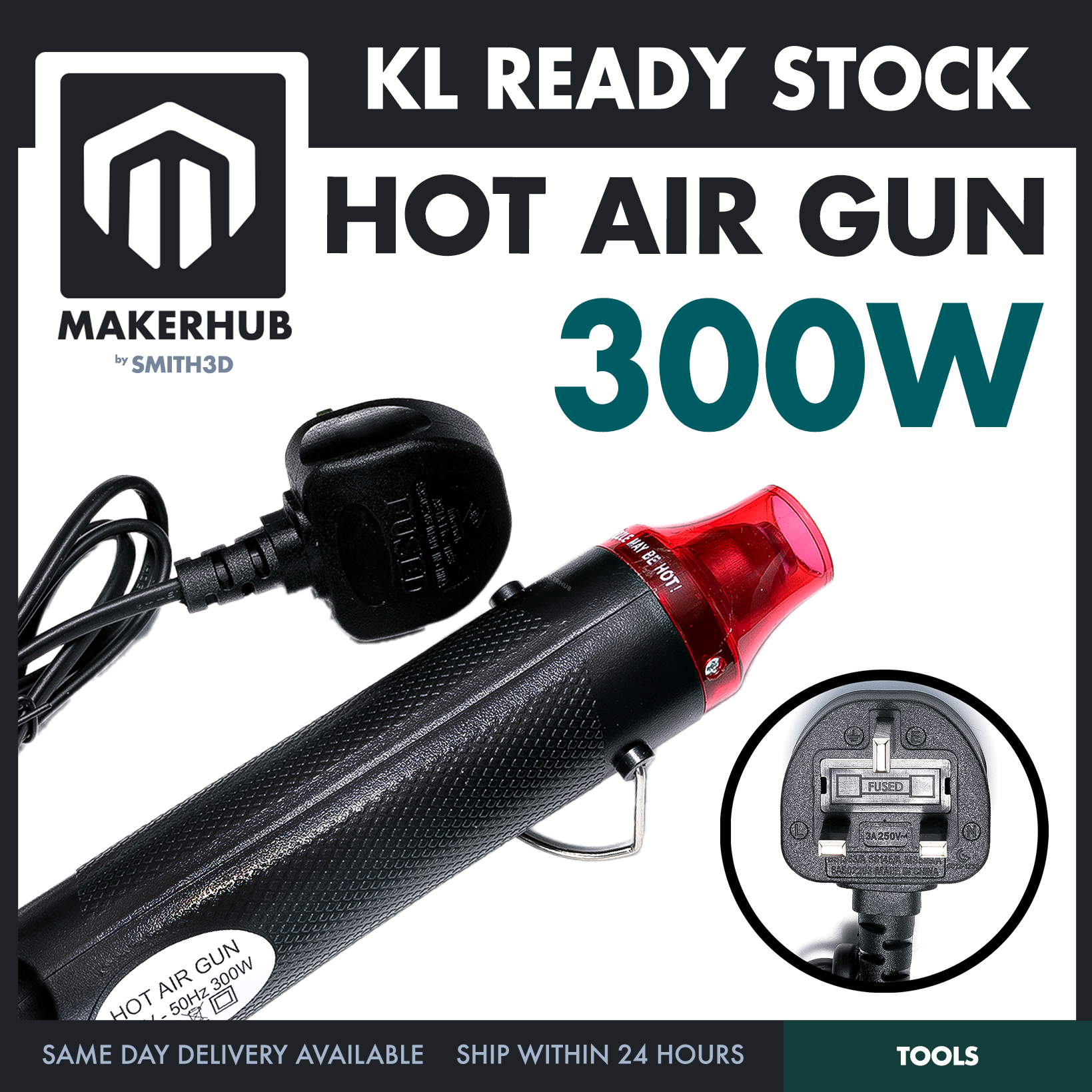 300W 230V MINI HOT AIR HEAT GUN UK PLUG FOR DIY CRAFT SHRINK TUBING EMBOSSING - MakerHub Malaysia: Robotic and Electronic Supplies