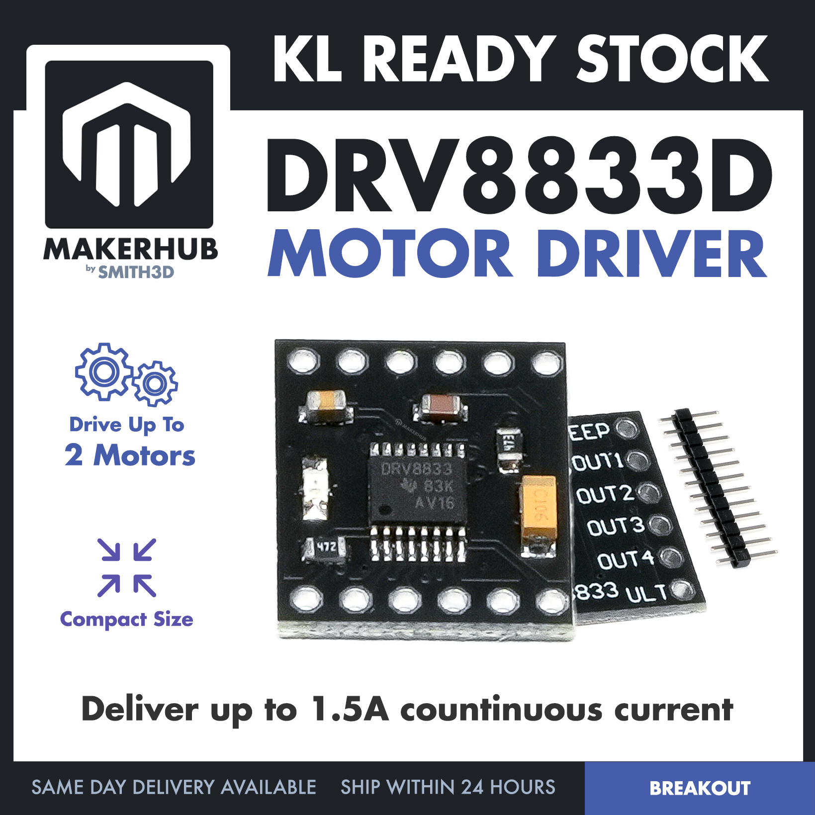 DRV8833 Dual Motor Driver 2 DC Motors 1.5A Arduino Smart Car Project - MakerHub Malaysia: Robotic and Electronic Supplies