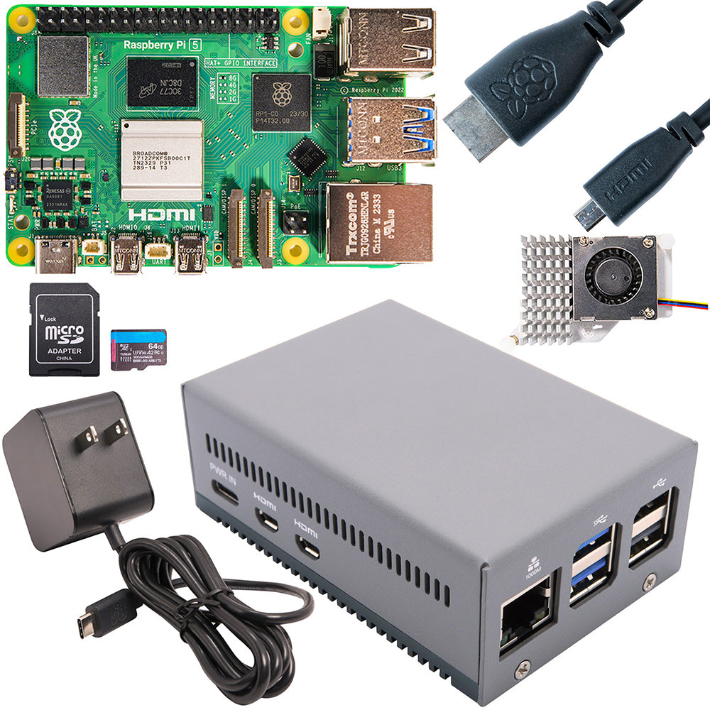 Kit Raspberry Pi 5 Expansión IA/Edge — Carcasa Aluminio HAT+ (27W, SD 64GB)