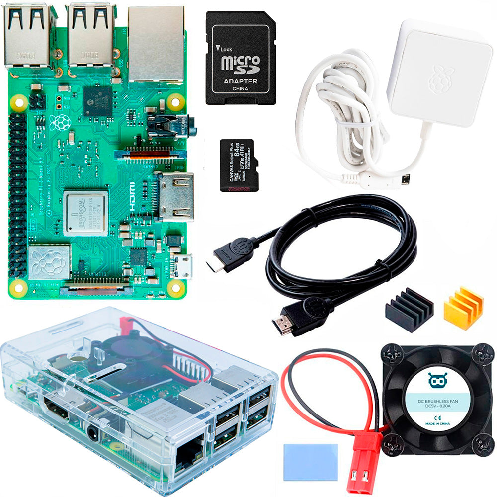Raspberry Pi 3 B+ Starter Kit - Serie Standard (SD 64GB, Fuente Oficial 2.5A y Case)