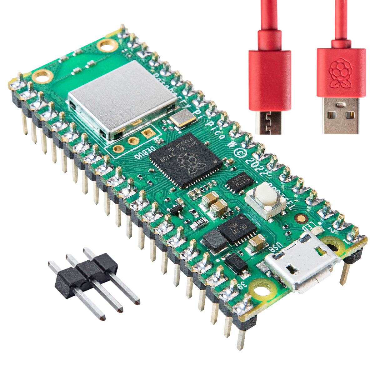 Kit Raspberry Pi Pico W RP2040 con Headers y Cable | WiFi IoT