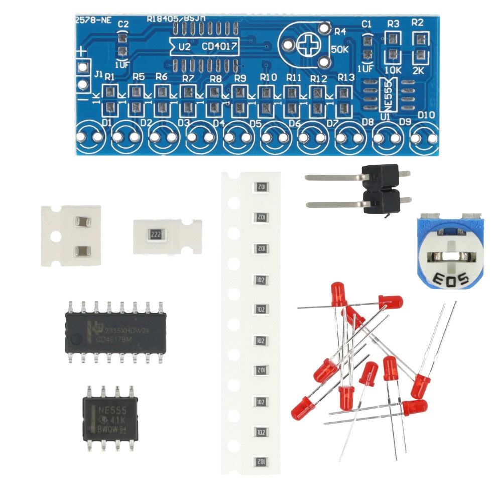 DIY Zestaw NE555 + CD4017 efekt biegnącej wody - do nauki lutowania - Sklep msalamon