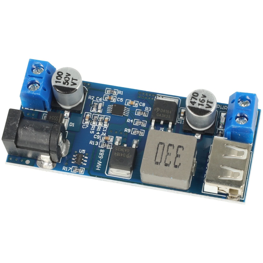 Moduł zasilania DC-DC przetwornica step-down LM2596S 9-26V na 5V 5A z USB - Sklep msalamon
