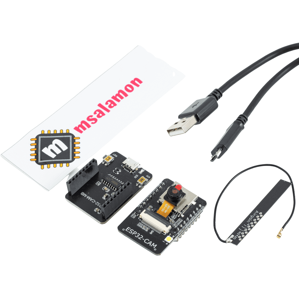Zestaw ESP32-CAM z programatorem, anteną i przewodem USB - Sklep msalamon