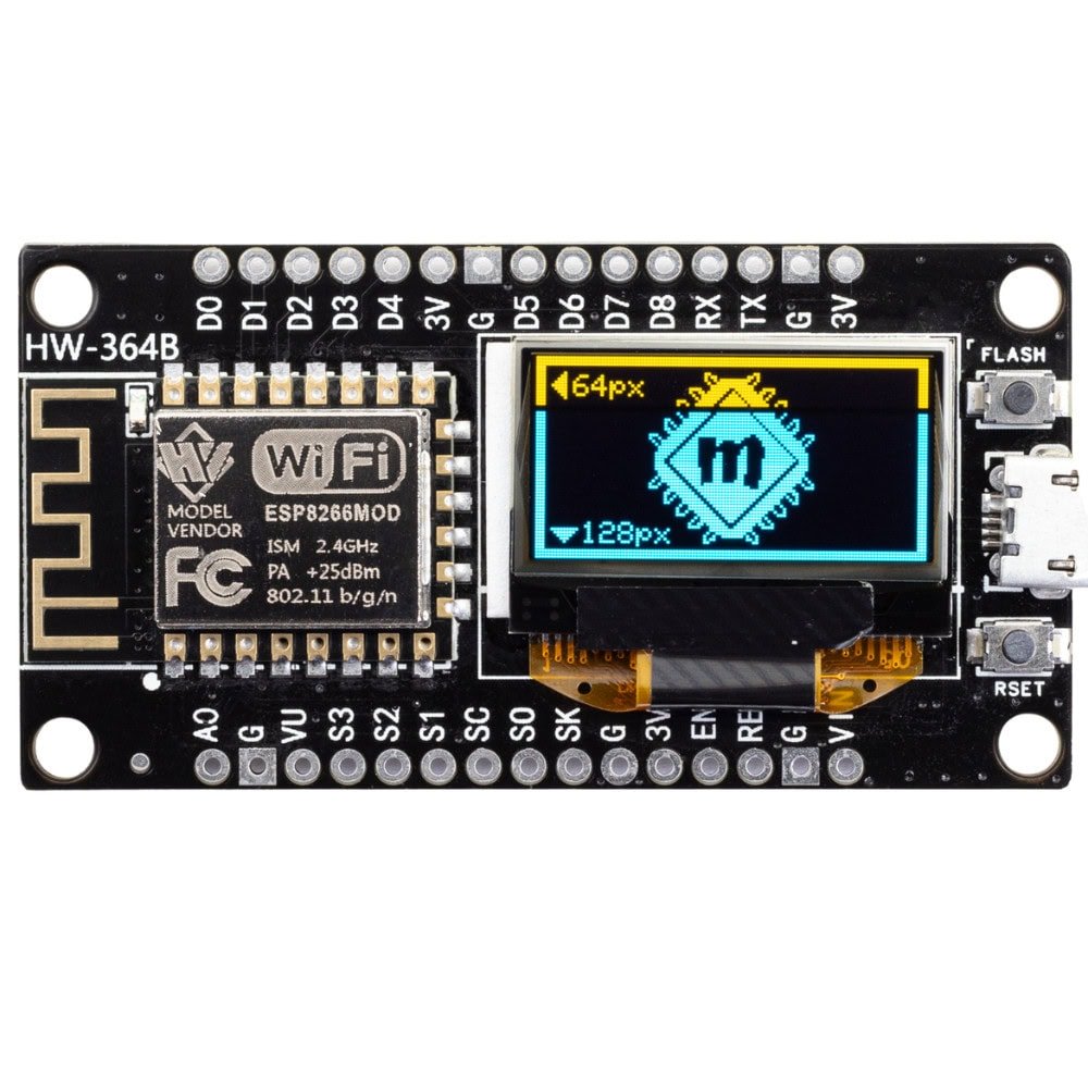 ESP8266 NodeMCU z wyświetlaczem OLED 0,96" 128x64px I2C CH340 z USB Micro - Sklep msalamon