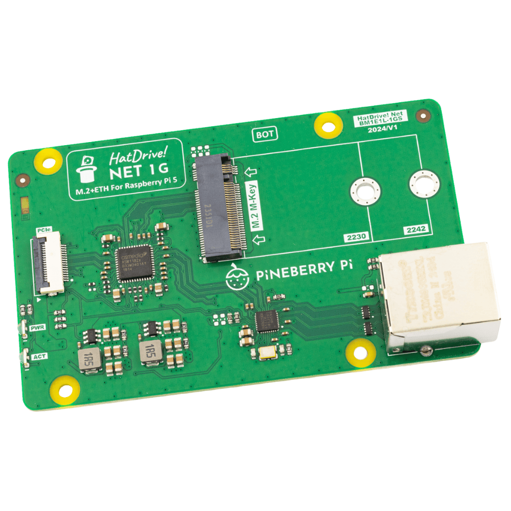Adapter PCIe do Raspberry Pi 5 na dyski NVME 2230 2242 Gigabit Ethernet Pineberry Pi HatDrive! Net 1G - Sklep msalamon