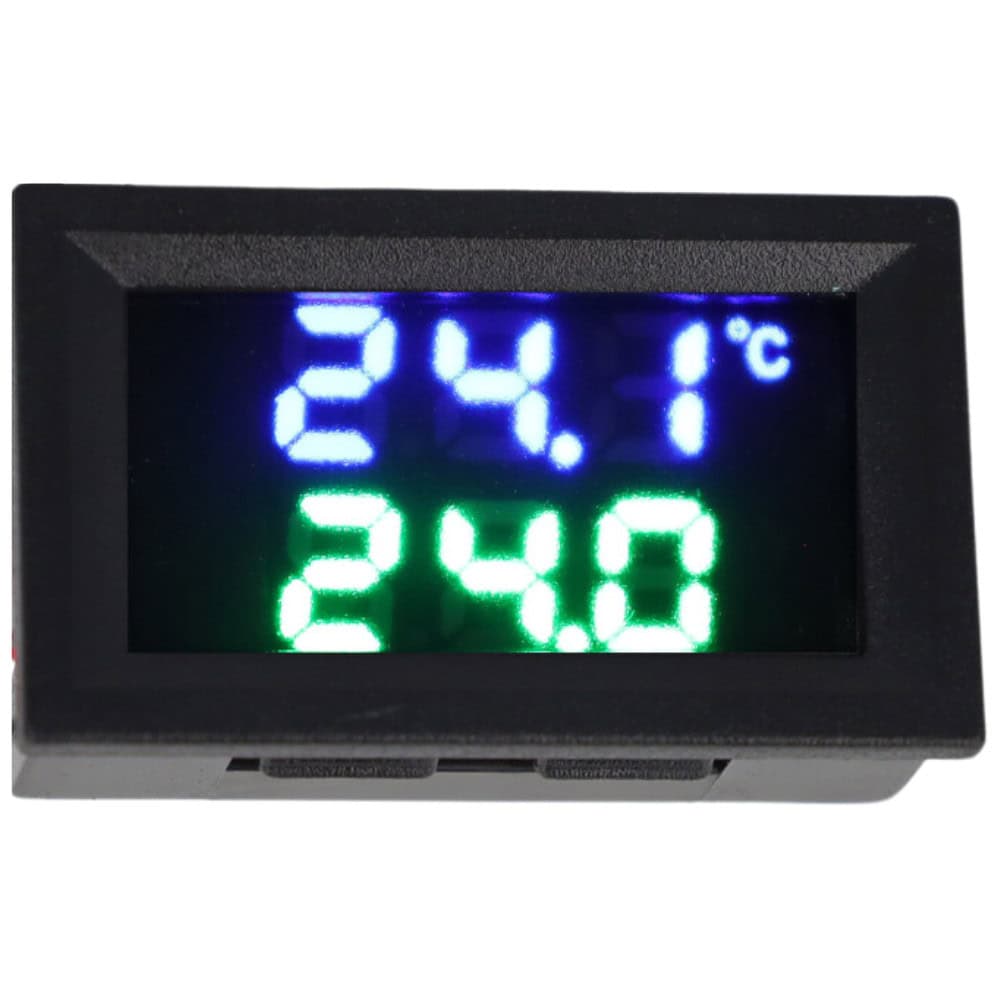 Cyfrowy woltomierz i termometr LED 4-30V DC z sondą 1m niebiesko-zielony - Sklep msalamon