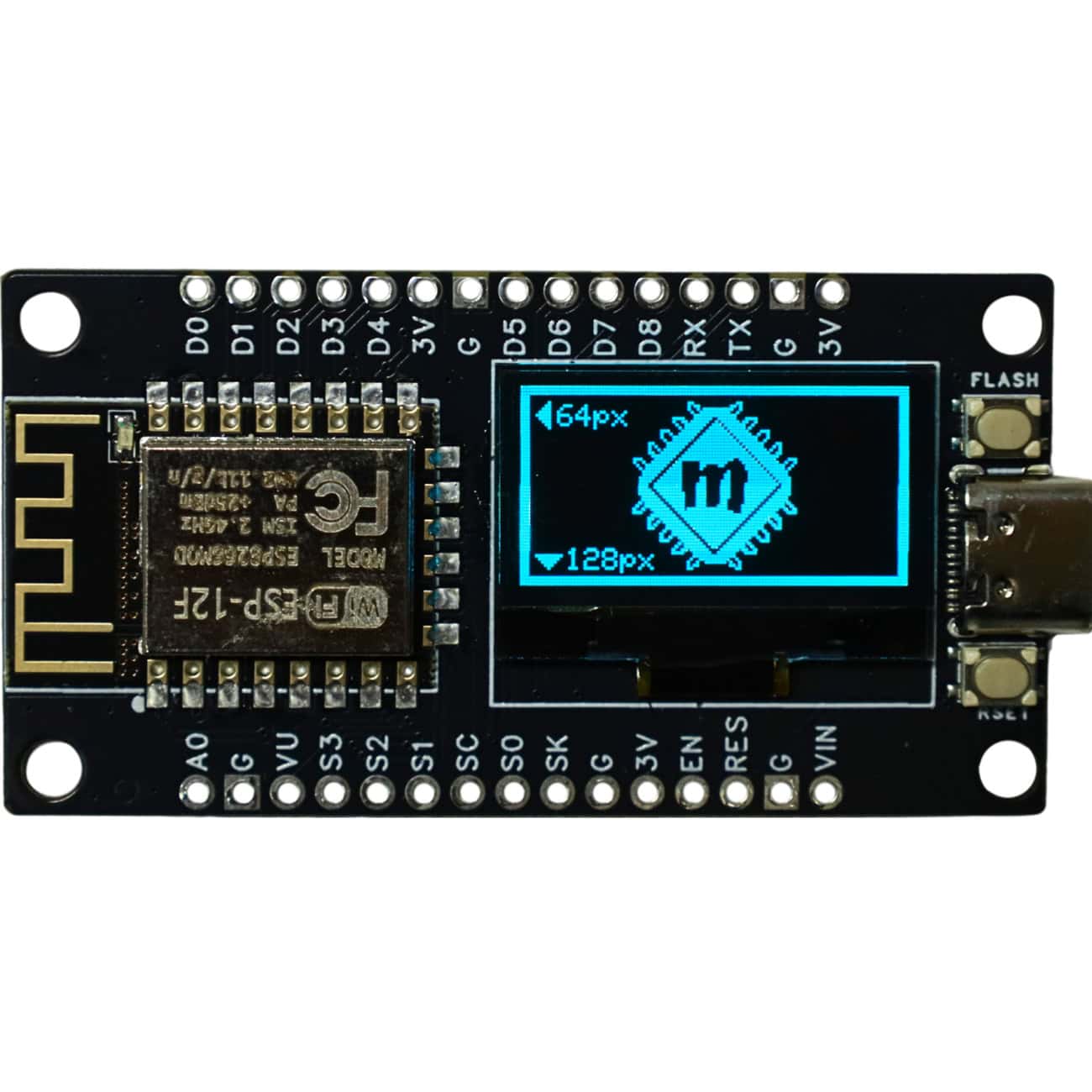 ESP8266 NodeMCU z wyświetlaczem OLED 0,96" 128x64px I2C CH340 z USB-C niebieski - Sklep msalamon