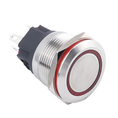 WD22B-P1-E 22mm Düz Yaylı Işıklı Metal Buton - Kırmızı