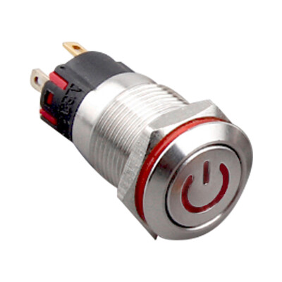 WD12A-P1-C 12mm Düz Yaylı Işıklı Power Metal Buton - Kırmızı