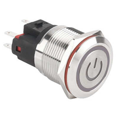 WD22E-P1Z-EC 22mm Düz Anahtarlı Işıklı Power Metal Buton - Beyaz