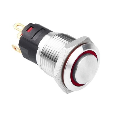 WD16A-G1Z-E 16mm Çıkık Anahtarlı Işıklı Metal Buton - Kırmızı