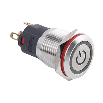 WD16A-P1-EC 16mm Düz Yaylı Işıklı Power Metal Buton - Beyaz