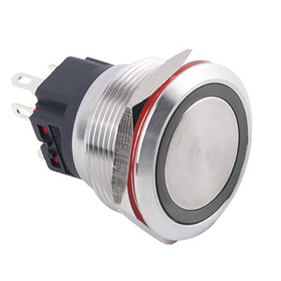 WD25B-P1-E 25mm Düz Yaylı Işıklı Metal Buton - Beyaz