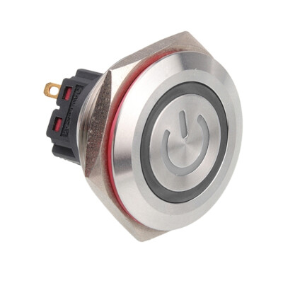 WD28B-P1Z-EC 28mm Düz Anahtarlı Işıklı Power Metal Buton - Beyaz