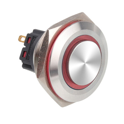 WD28B-G1-E 28mm Çıkık Yaylı Işıklı Metal Buton - Kırmızı