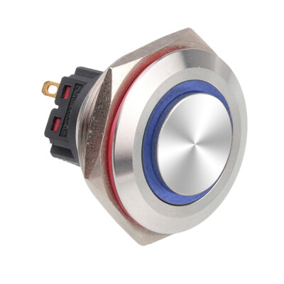 WD28B-G1-E 28mm Çıkık Yaylı Işıklı Metal Buton - Mavi
