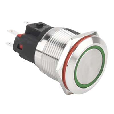 WD22E-P1Z-E 22mm Düz Anahtarlı Işıklı Metal Buton - Yeşil
