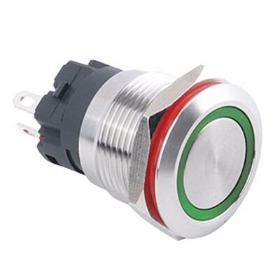 WD19A-P1-E 19mm Düz Yaylı Işıklı Metal Buton - Yeşil