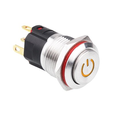 WD16A-G1Z-C 16mm Çıkık Anahtarlı Işıklı Power Metal Buton - Sarı