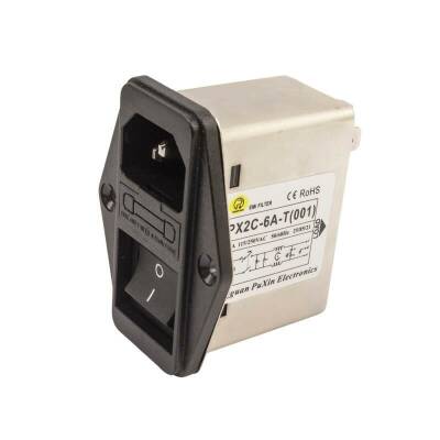 PX2C-6A EMI Filtre 6A Anahtarlı Erkek Power Soketi - Sigorta Yuvalı