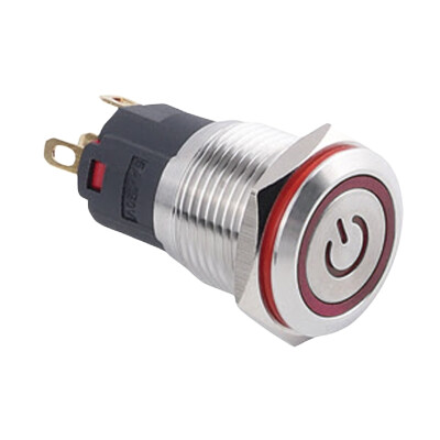 WD16A-P1Z-EC 16mm Düz Anahtarlı Işıklı Power Metal Buton - Kırmızı