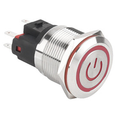 WD22E-P1Z-EC 22mm Düz Anahtarlı Işıklı Power Metal Buton - Kırmızı