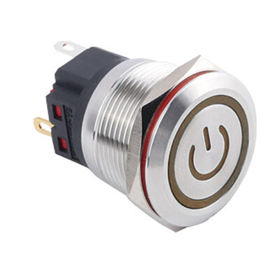 WD22B-P1-EC 22mm Düz Yaylı Işıklı Power Metal Buton - Sarı