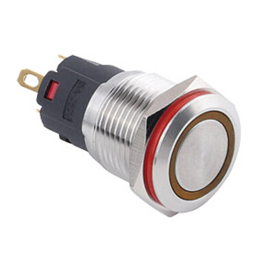 WD16A-P1-E 16mm Düz Yaylı Işıklı Metal Buton - Sarı
