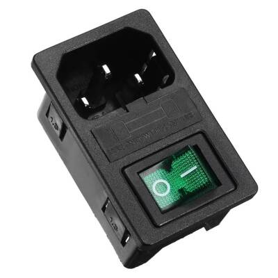 Kulaksız Erkek Power Soketi - Yeşil Işıklı Anahtarlı