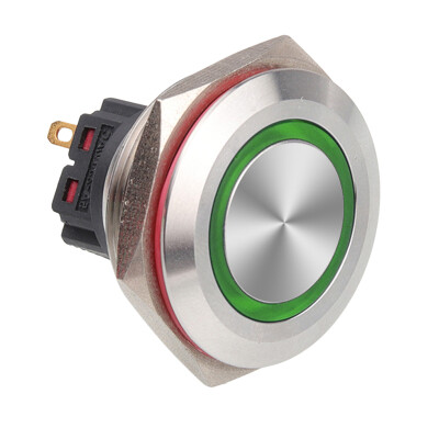 WD30B-P1-E 30mm Düz Yaylı Işıklı Metal Buton - Yeşil