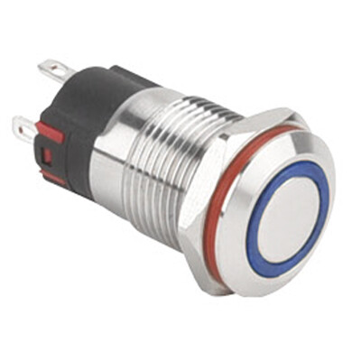 WD12A-P1-E 12mm Düz Yaylı Işıklı Metal Buton - Mavi