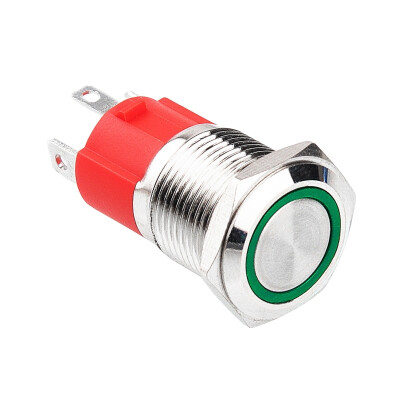 WD16D-P1-E 16mm Düz Yaylı Işıklı Metal Buton - Yeşil