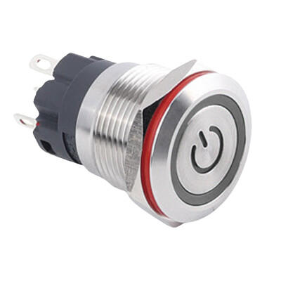 WD19A-P1Z-EC 19mm Düz Anahtarlı Işıklı Power Metal Buton - Beyaz