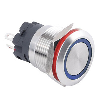 WD19A-P1-E 19mm Düz Yaylı Işıklı Metal Buton - Mavi