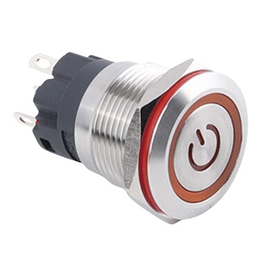 WD19A-P1Z-EC 19mm Düz Anahtarlı Işıklı Power Metal Buton - Sarı